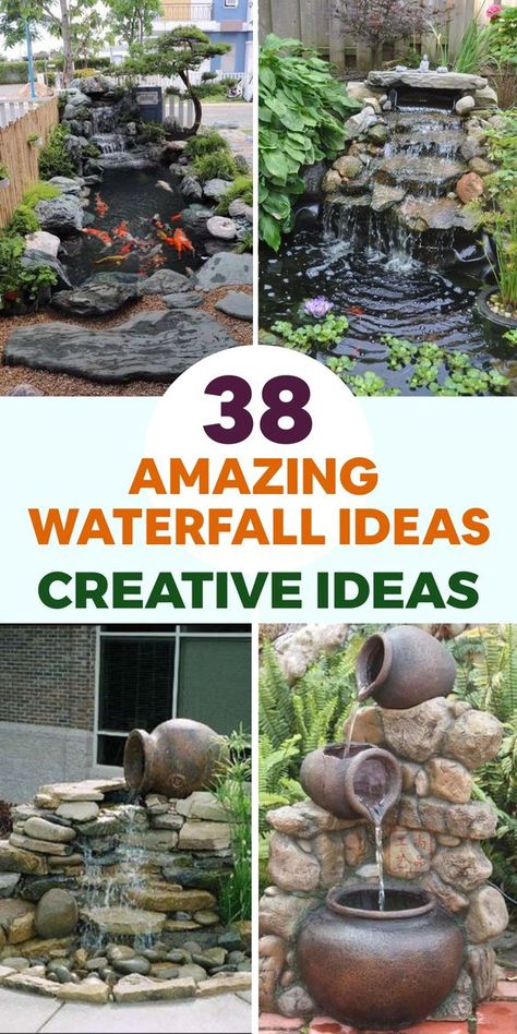 Transform your outdoor space into a serene oasis with these incredible waterfall ideas. Picture gentle cascading water flowing down natural rocks, creating a peaceful and picturesque scene. Enhance the ambiance by surrounding the waterfall with lush greenery and colorful flowers. For a magical touch at night, consider adding LED lights to illuminate the beauty of the waterfall. Let yourself be transported to a tranquil paradise in your own backyard with the soothing sights and sounds of nature. Garden Waterfall Ideas Rock Fountain, Home Made Waterfall, Water Falls Backyard, Water Falls Beautiful Waterfalls, Waterfall Landscaping Ideas, Waterfalls Backyard Diy, Diy Pondless Waterfall, Homemade Waterfall, Rock Water Feature