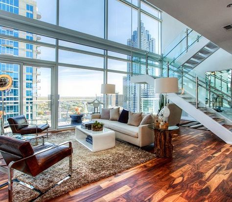 Sophisticated 3,300 sq ft, 2 level Atlanta Penthouse with luxury Hotel amenities! Listed for $2,350,000 by Adrian Schmidt Penthouse Living, Luxury Penthouse, Hotel Amenities, Top Floor, Luxury Condo, Interior Modern, City Living, Large Windows, Luxury Apartments