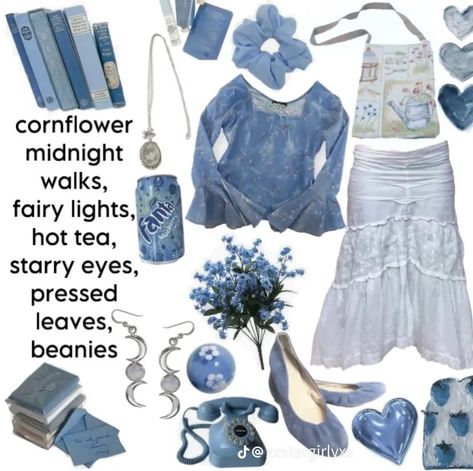 Blueberry Aesthetic Outfit, Word Aesthetic, Fairycore Outfit, Blueberry Girl, Niche Aesthetic, Sims 4 Challenges, Summer Palette, Light Blue Aesthetic, Beach Room