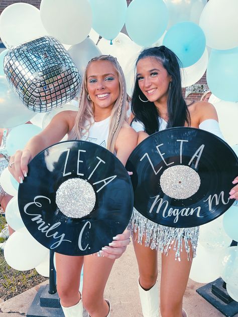 House Of Blues Bid Day Theme, Zeta Bid Day Themes, Blue Bid Day Theme, Mama Mia Bid Day Theme, Mama Mia Sorority Theme, Zeta Tau Alpha Bid Day, House Of Blues Bid Day, Mamma Mia Bid Day, Disco Bid Day Theme