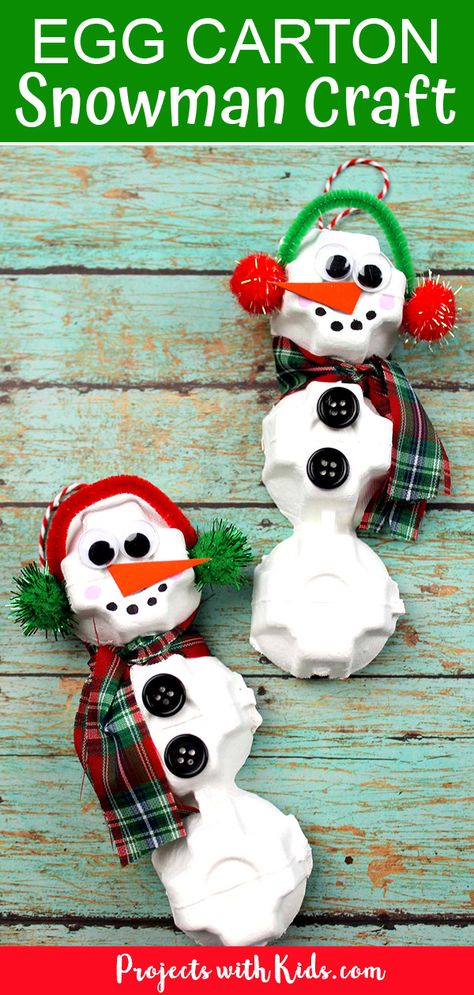 This egg carton snowman craft is so easy and fun for kids to make! It makes a wonderful Christmas craft and an adorable DIY ornament for your tree. #projectswithkids #kidscrafts #christmascrafts #snowmancrafts Egg Carton Snowman, Thankful Crafts, Easy Winter Crafts, Diy Schneemann, Crafts By Season, Snowman Craft, Easy Christmas Ornaments, Christmas Crafts For Toddlers, Diy Ornament