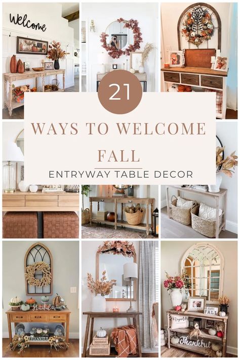 Fall Console Table Decor Ideas Entryway, Decorative Entry Table, Entryway Fall Decor Table, Fall Foyer Table Decor Ideas, Console Table Fall Decorating, Thanksgiving Entryway Table Decor, Fall Porch Table Decor, Fall Console Table Decor Entryway, Autumn Console Table Decor