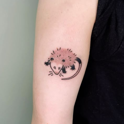 Prehistoric Animal Tattoo, Possum Tattoo, Opossum Tattoo, Cartoon Tattoo Ideas, Cute Tattoo Ideas, Watercolor Tattoo Ideas, Apple Tattoo, Animated Shows, Cartoon Tattoo