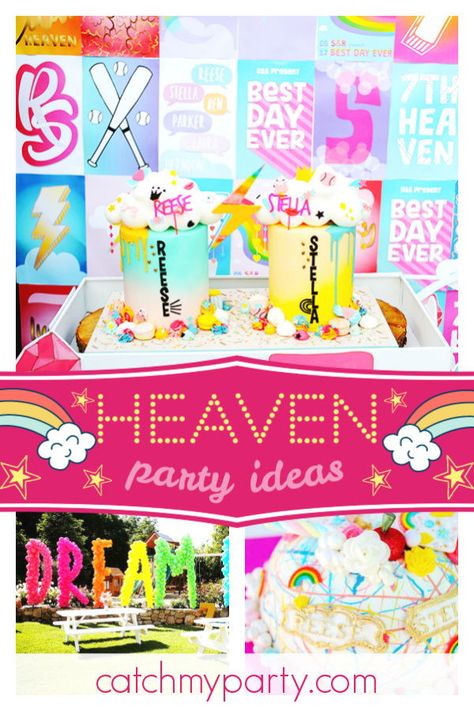 Don't miss this amazing heaven themed birthday party for twins! The birthday cakes are spectacular! See more party ideas and share yours at CatchMyParty.com #catchmyparty #partyideas #heavenparty #girlbirthdayparty #twinsparty #rainbowparty #colorful 7th Heaven Birthday Party, Heaven Themed Party, Heaven Party, Birthday Party For Twins, Heaven Birthday, Soldier Party, Barbecue Wedding, 9 Birthday, Girls Birthday Party Themes