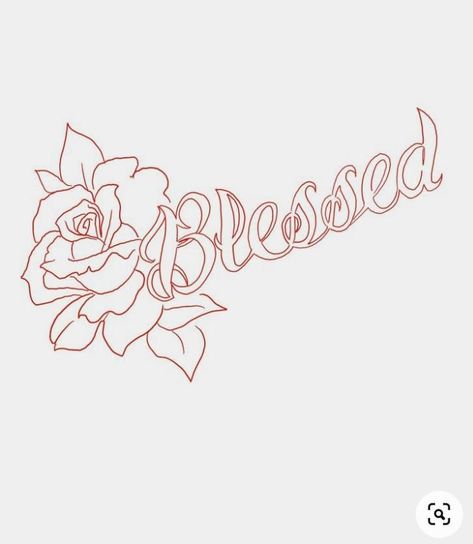 Blessed Tattoo Stencil Outline, Blessed Rose Tattoo Design, Word Stencils Tattoo, Tattoo Stencils Outline For Women Leg, Blessed Tattoo Stencil, Stencil Tattoos, Chest Tattoo Designs Female, Beautiful Spine Tattoos, Side Hand Tattoos