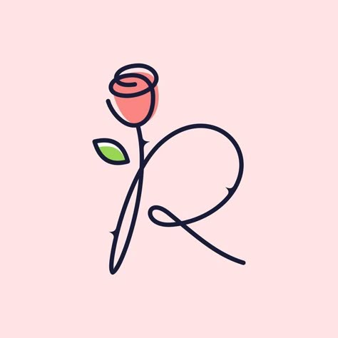 R Alphabet Design, Easy Signature Ideas, Letter D Tattoo, Easy Rose Drawing, Aesthetic Henna, R Letter Design, Rose Drawing Simple, Easy Rose, R Initial