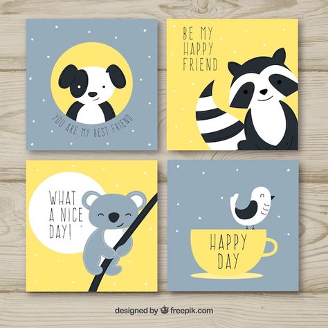 Cute set of cards with happy animals | Free Vector #Freepik #freevector #hand-drawn-bird #animal-card #hand-drawn-animals #cute-bird Small Canvas Paintings, Cute Canvas Paintings, Easy Canvas Art, Canvas Painting Designs, Cute Paintings, Cute Canvas, Small Canvas Art, Simple Acrylic Paintings, Diy Canvas Art Painting