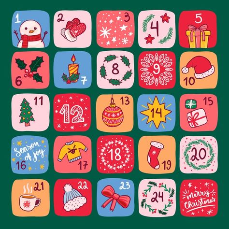 Hand drawn festive advent calendar Advent Calendar Drawing, December Calendar Ideas, Calendar Drawing Ideas, Cute Advent Calendar, Calendar Drawing, Advent Calendar Free, C2c Graph, Wooden Advent Calendar, Calendar Christmas