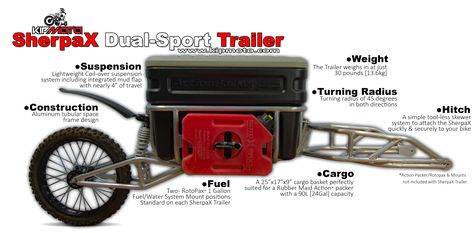 SherpaX Dual-Sport Trailer – KIP Moto Gs 1200 Bmw, Motorcycle Towing, Three Wheel Bicycle, Klr 650, Honda Ruckus, Bicycle Trailer, Dual Sport Motorcycle, Motorcycle Trailer, Enduro Motorcycle