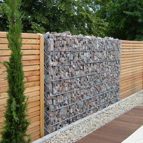 Gard Modern, Pagar Modern, Gabion Fence, Easy Fence, Stone Fence, Modern Fence Design, Privacy Fence Designs, Gabion Wall, Building A Porch