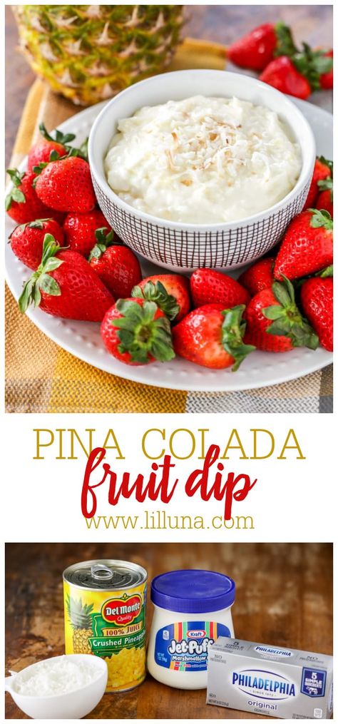 Pina colada fruit dip is fresh, creamy and filled with pineapple and coconut bits. It is perfectly refreshing and SO dippable. #pinacoladafruitdip #fruitdip #dip #appetizer Coconut Fruit Dip, Pina Colada Dip, Cream Cheese Bean Dip, Bean Cheese Dip, Nutella Dip, Cream Cheese Fruit Dip, Fruit Dips, Dips Recipes, Pineapple And Coconut