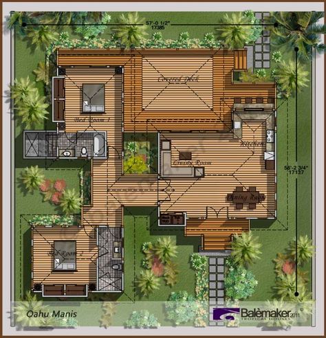 bali style house plans: astounding bali houses oahu manis plan Tropical Home Design, Tropical House Plans, Tropical Houses Architecture, Vacation Houses, Modern Tropical House, Tropical House Design, Granny Flats, Tropical Home, Bali House