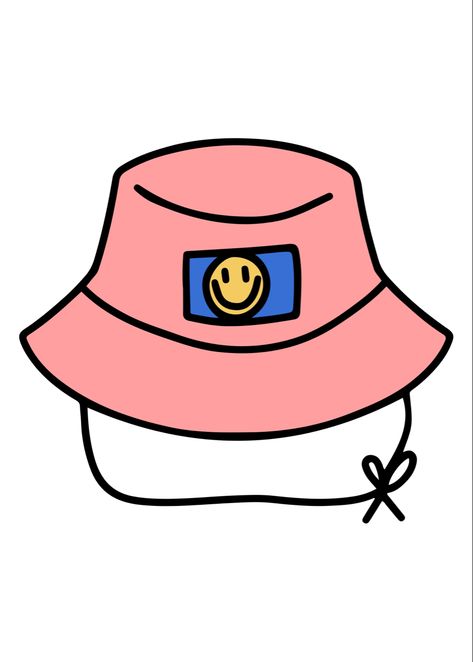 Drawings Of Hats, How To Draw A Bucket Hat, Hat Cartoon Drawing, Bucket Hat Illustration, Bucket Hat Drawing, Summer Art Aesthetic, Cartoon Style Art, Drawing Hats, Yellow Bucket Hat