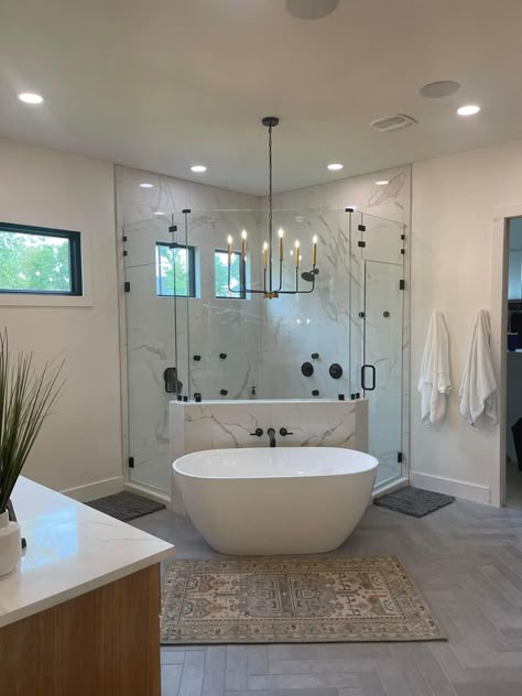 Tub In Front Of Shower Wall, Shower With Tub Inside, Luxury Bathroom Ideas Master Suite, Vanity Remodel, Master Remodel, Bathroom Layout Ideas, Modern Bathroom Designs, Future Bathroom, Decor Christmas Home