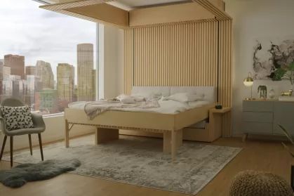 I rent a studio with an Ori automated bed that drops down from the ceiling. Sky House, Furniture Joinery, Home In The Woods, Wall Beds, Farmhouse Side Table, Cozy Living Spaces, Popular Decor, Smart Furniture, Home Upgrades