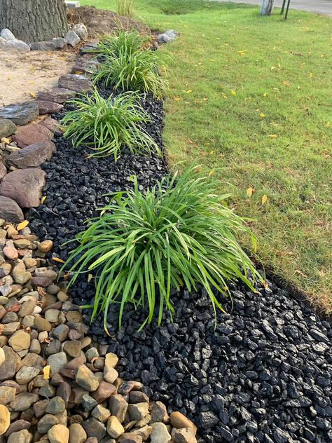 1 Gallon 1 Inch Crushed Black Granite | Etsy Black Rock Landscaping, Rock Flower Beds, Tattoo Plant, River Rock Landscaping, Stone Landscaping, Rock Garden Landscaping, Indoor Gardens, Front House Landscaping, Home Landscaping