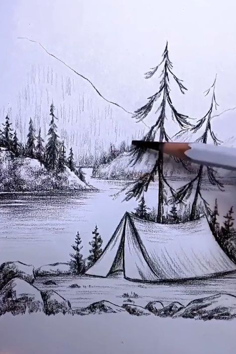 Easy Drawing Camping Site Mountain Scenery [Video] | Nature art drawings, Drawing scenery, Easy scenery drawing Drawing Images Pencil, Drawing Camping, Scenery Video, Easy Pencil Drawing, Pencil Drawing Inspiration, Easy Scenery Drawing, Landscape Pencil Drawings, Pencil Drawing Images, Drawing Scenery