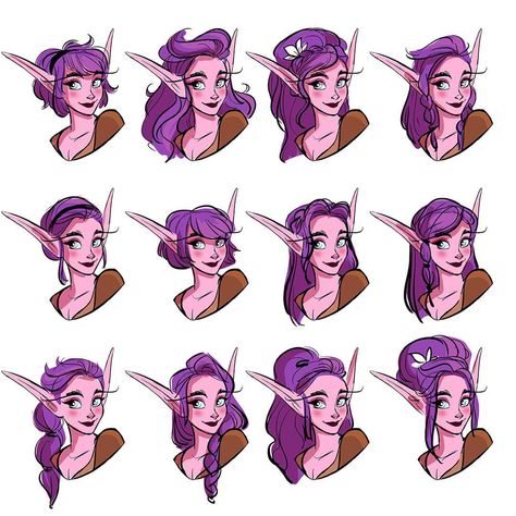 Some Night Elf hair doodles. They need more styles Hair Doodles, Webtoon References, Elven Hair, Miranda Yeo, Sketch Hair, Elven Hairstyles, Night Elves, Elf Hair, Elf Drawings