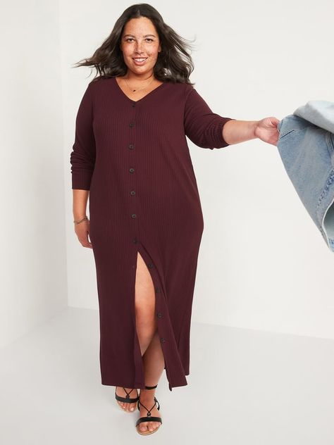 A Cozy Staple: Old Navy Rib-Knit Cardigan Sweater Midi Dress Plus Size Fall Dresses, Old Navy Plus Size, Overall Jumper, Sweater Midi Dress, Plus Size Workwear, Fun Sweater, Bold Dresses, Plus Size Fall Outfit, Plus Size Fall Fashion