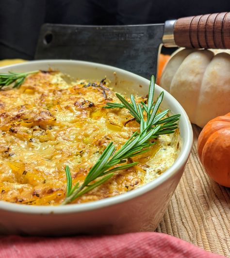 Amazing Fall flavors come together in this dish, between the sweet butternut squash, salty cheese, and aromatic rosemary & nutmeg. The Gruyère cheese toasts on top of the gratin for a nutty flavor that makes the dish pop into an irresistible and comforting holiday side! ...⁠ 🔪 NEW Classic Cleaver ...⁠ Recipe for Gruyère & Butternut Squash Gratin out now! Butternut Squash Gruyere, Butternut Squash Gratin With Gruyere, Stuffed Butternut Squash Gratin, Butternut Squash Au Gratin Recipes, Au Gratin Butternut Squash, Butternut Squash Gratin With Gruyere And Parmesan, Butternut Squash Au Gratin, Butternut Squash Polenta, Squash Gratin