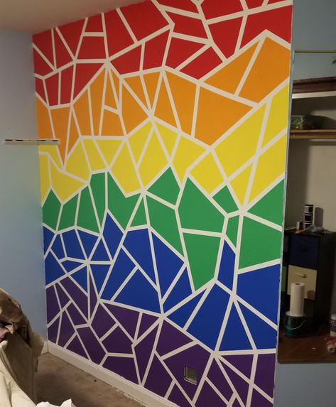 Multi Color Wall Paint Ideas, Classroom Accent Wall, Faculty Lounge, Girls Bedroom Themes, Rainbow Mural, Office Mural, Daycare Decor, Kids Room Murals, Colorful Kids Room