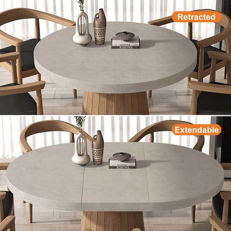 Expandable Dining Tables Round, Breakfast Nook With Extendable Table, Dining Table Extendable Modern, Round Extendable Dining Table Wood, Japandi Dining Table, Expandable Round Dining Table, Expanding Table, Extendable Round Dining Table, Round Extendable Table