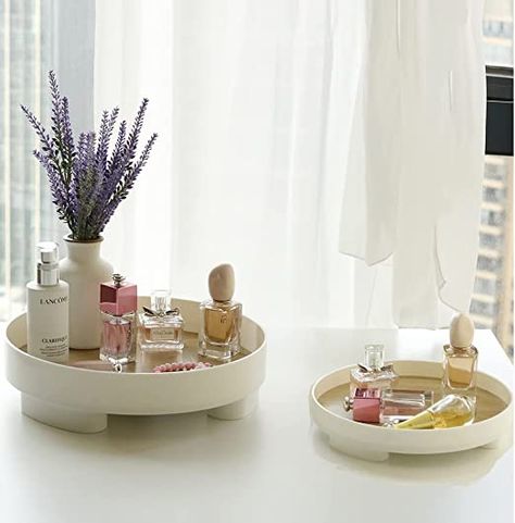 This Countertop Organizer tray is suitable for bathroom, vanity countertop, linen closet, bedside table, kitchen, dresser and other places you want. Round decorative tray round is perfect for arranging your perfume, shampoo, lotion bottles, cosmetics, toiletries etc,Bathroom Organizer Vanity Trays designed with the raised feet, it will make room for ventilation, insulate the tray from moist surfaces. #counter #tray #holder #round #organizer #bathroom #home #decor #design #luxury #life #style Candle Lotion, Dressing Table Tray, Vanity Counter, Round Bathroom, Dresser Tray, Accent Tray, Candle Dressing, Serving Tray Decor, Countertop Organizer