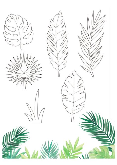 Tropical Flower Template Free Printable, Palm Leaf Pattern Printable, Tropical Flower Paper Template, Tropical Leaf Pattern Printable, Monstera Template Printable, Cardmaking Printables, ليلو وستيتش, Diy Flores, Paper Plants