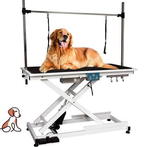 Heavy Duty Electric Lifting Pet Dog Grooming Table for Large Dogs with Overhead Arm, Anti-Skid Rubber Desktop and Powerful Motor, 50''/Black Dog Grooming Table, Grooming Table, Pet Grooming, Dog Grooming, Pet Dog, Large Dogs, Heavy Duty, Pet, Dogs