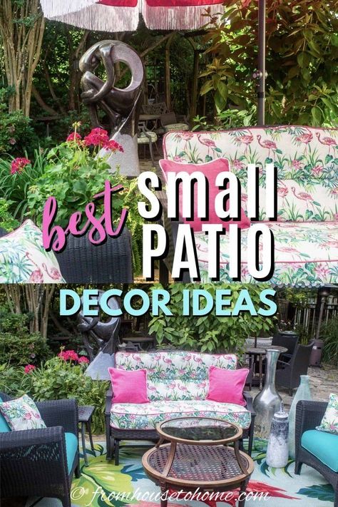 GREAT space saving small patio ideas! I love the suggestions for privacy that will make your outdoor deck or patio feel very cozy. Great for backyards or a tiny garden area.  #fromhousetohome #patio #outdoorliving #gardeningtips #gardenideas  #decks Small Patio Ideas, Small Patio Decorating Ideas, Summer Outdoor Decor, Small Patio Design, Small Patio Decor, Deck Makeover, Backyard Shade, Tiny Garden, Small Patio Garden