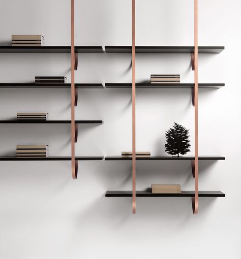 Floating metal bookcase TALEA by DE CASTELLI Wooden Living Room, Living Tv, White Furniture Living Room, Metal Bookcase, Luxury Furniture Design, Bookcase Design, Modern Shelf, Bookshelf Design, Bookcase Shelves