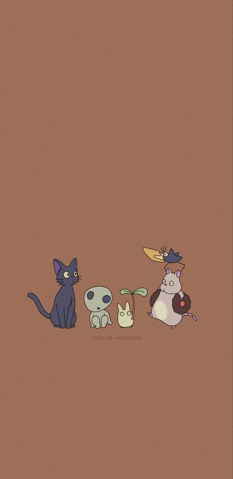 Ghibli Phone Wallpaper Aesthetic, Gibli Studio Wallpaper Phone, Totoro Cat Bus Wallpaper, Cute Anime Homescreen Wallpaper, My Neighbour Is Totoro Wallpaper, Gibhli Aesthetic Wallpaper, Lock Screen Wallpaper Ghibli, Homescreen Wallpaper Ghibli, Studio Ghibli Brown Wallpaper