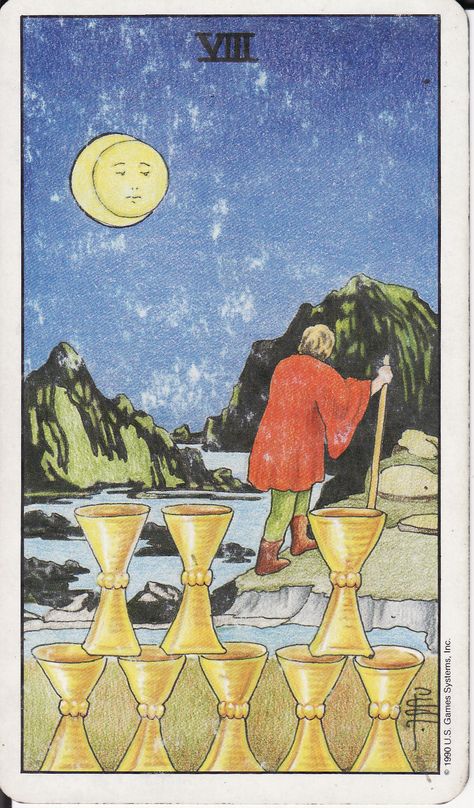 TAROT - The Royal Road: 8 EIGHT OF CUPS VIII 8 Of Cups, Seven Of Cups, Eight Of Cups, Secret Apps, Empress Tarot Card, All Tarot Cards, Astrology Capricorn, Cups Tarot, Dark Men