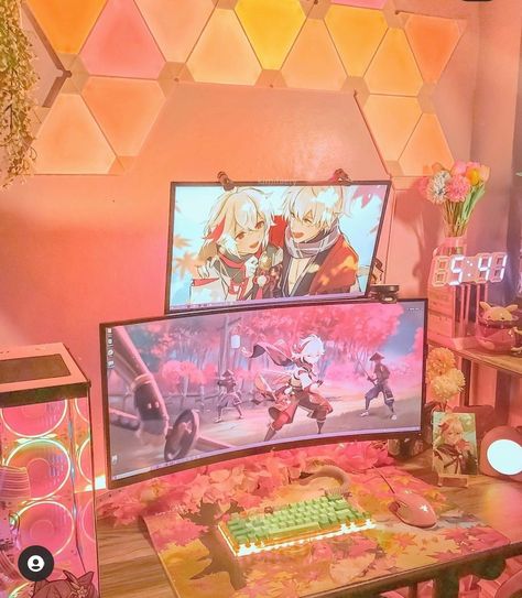 Orange Gamer Aesthetic, Peach Gaming Setup, Orange Gaming Room, Orange Pc Setup, Yellow Pc Setup, Orange Gaming Setup, Yellow Gaming Setup, Desk Zone, 2023 Notion