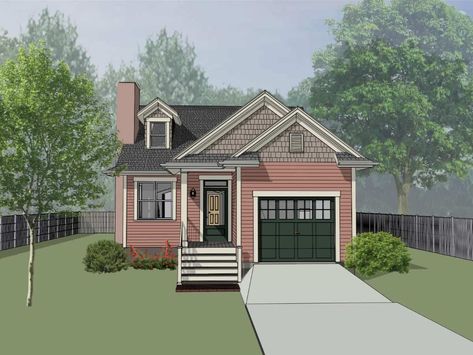 Bungalow Cottage, Narrow House Plans, Small Bungalow, Cottage Bungalow, 1 Car Garage, Narrow Lot House, Bungalow Style House, Bungalow Style House Plans, Cottage Style House Plans