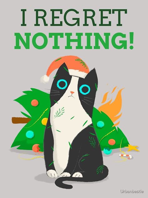 Cat And Christmas, I Regret Nothing, Santa Cat, I Regret, Cat Posters, Christmas Drawing, Christmas Paintings, Illustration Inspiration, Christmas Illustration