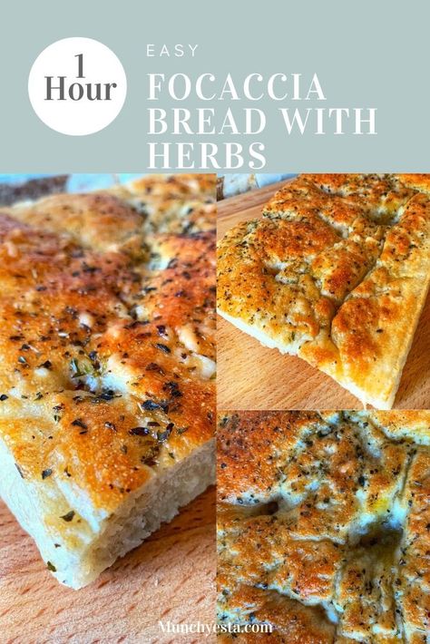 Easy 1-hour Focaccia Bread with Herbs Recipe - Munchyesta Bread With Herbs, Easy Focaccia Bread Recipe, Foccacia Recipe, Foccacia Bread, Focaccia Bread Recipe, Herb Bread, Focaccia Recipe, Herb Recipes, Bread Appetizers