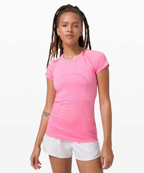 Release Date: 8/2020. Original Price: $68. Materials: Mesh, Silverescent. Color: dark prism pink/white. You love this one, and we do too. This favourite anti-stink top is made with running and training (and sweating) in mind.SILVERESCENT® TECHNOLOGYSilverescent® technology, powered by X-STATIC®, inhibits the growth of odour-causing bacteria on this garmentanti-stinkFeaturesDesigned for: RunVentilation: Mesh construction for breathabilityFit : Body Skimming, hip length Lululemon Swiftly Tech Short Sleeve, Swiftly Tech Short Sleeve, Lululemon Outfits, Garment Fabric, Tech Shirt, Short Sleeve Shirt Women, Swiftly Tech, Short Sleeve Shirts, Athletic Outfits