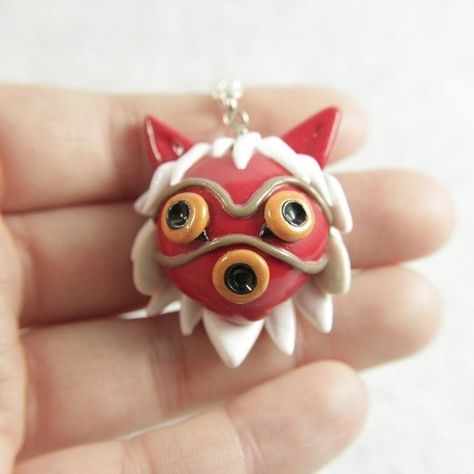 Matchbox Crafts, Mask Necklace, Polymer Earrings, Polymer Clay Animals, Princess Mononoke, Cute Polymer Clay, Clay Figurine, Cute Clay, Clay Art Projects