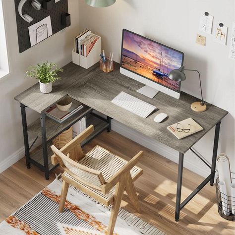 Bestier 47" L-shaped desk fits into small spaces and has a design different from others. Storage shelves can be installed on either the left or right side of the desk.The height of the shelves are adjustable so storage under the desk can be customized as you want. Extra screw holes are pre-punched in advance and shelves can be removed for your computer tower.Desk Material is Environmentally friendly P2 board and meets the US CARB(California Air Resources Board) standards. Key features of the des Small L Shaped Desk, Small Corner Desk, L Shaped Desk With Storage, L Shaped Office Desk, L Shaped Corner Desk, Computer Desk With Shelves, Corner Computer Desk, Desk With Storage, L Shaped Desk