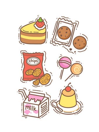 Chips Doodle, Yogurt Drawing, Yogurt Pudding, Fried Potato Chips, Chip Packaging, Cake Biscuit, Doodles Drawings, Chocolate Gift Boxes, Cute Doodles Drawings