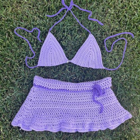 star girl set in purple 💜 -crotchet lavender purple... - Depop Purple Crochet Tops For The Beach, Crochet Purple Top, Star Bra Crochet, Purple Crochet Skirt, Crochet Star Bra Top, Festival Skirt, Crochet Bottoms, Purple Crochet, Festival Skirts