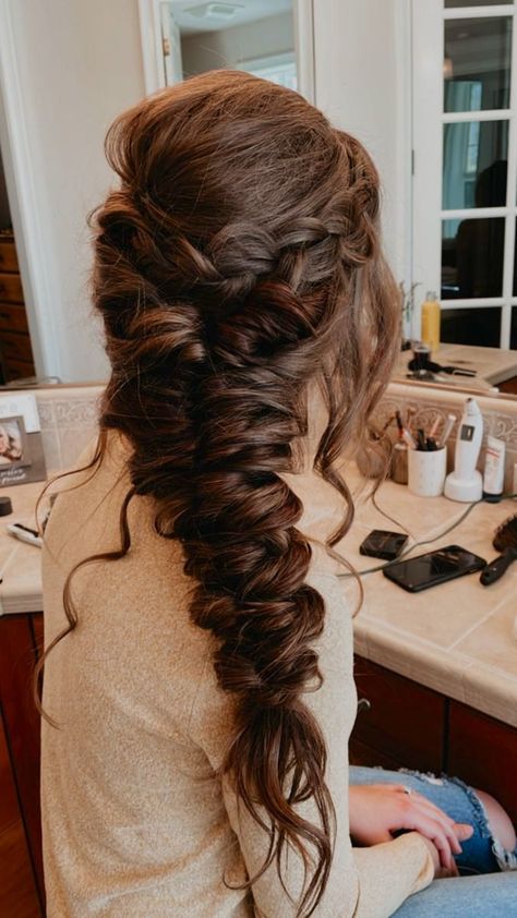 Prom Hairstyles For Curly Hair, Cascade Braid, Bridal Braid, Prom Braid, Hair Styles For Long Hair, Wavy Hair Overnight, Styles For Long Hair, Fancy Braids, Bridal Braids