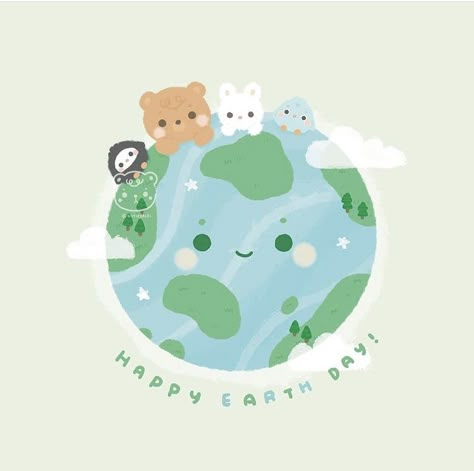 22.04.2021 Earth Drawings, Cute Kawaii Animals, Happy Earth Day, Happy Earth, Cute Kawaii Drawings, Kawaii Animals, My Goals, Kawaii Wallpaper, Kawaii Drawings