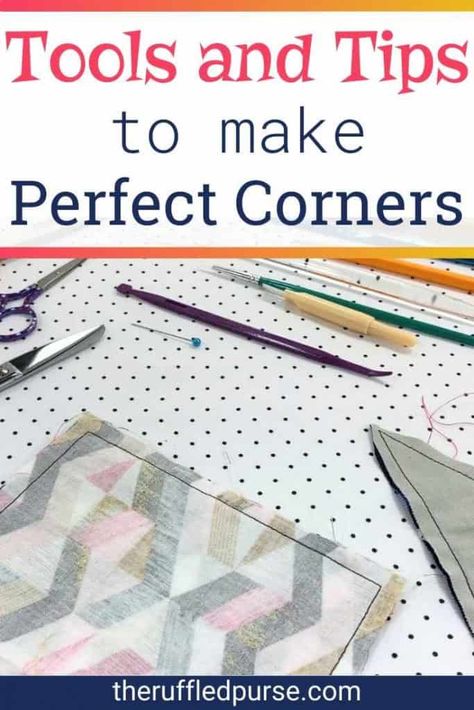 Making square corners doesn't have to be hard. With careful sewing, trimming, and turning you can have perfect corners. Learn about the tools you need and a few tips to get the perfect corner in your sewing project. How To Sew Square Corners, Sewing Corners Tips, Pillow Corner, Quilt Corners, Finding A New Hobby, Perfect Squares, Quilt Binding, Sewing Tools, Sewing Skills