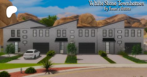 White Stone Townhomes (Preview) | Bean's Builds Modern Farmhouse Style, White Stone, Small House, Modern Farmhouse, Farmhouse Style, Sims 4, Building A House, Pop Up, Farmhouse