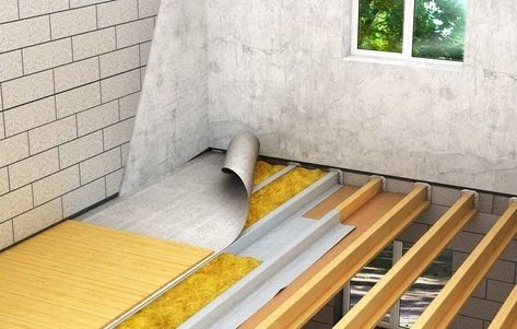 Restaurant Soundproofing: How To Do It || floor insulation installation Installing Insulation, Soundproofing Material, Floor Insulation, Door Sweep, Fiberglass Insulation, Wool Insulation, Cabin Floor, Acoustic Insulation, Floor Sitting