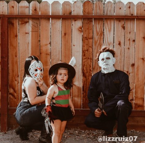 Most Creative Family Halloween Costumes, Michael Myers Family Costume, Family Of 3 Halloween Costumes Horror, Family Of 3 Halloween Costumes Scary, Scary Family Costumes For 3, Horror Movie Family Costumes, Family Scary Halloween Costumes, Horror Family Halloween Costumes, Family Halloween Costumes Scary