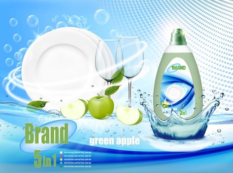 Stack of clean plates and two glasses in... | Premium Vector #Freepik #vector #dish-soap #washing-liquid #wash #clean-design Dishwashing Logo Design, Clean Water Bottles, Soap Foam, Apple Dishes, Social Media Business Cards, Easy Rice, Washing Soap, Detergent Bottles, Label Image