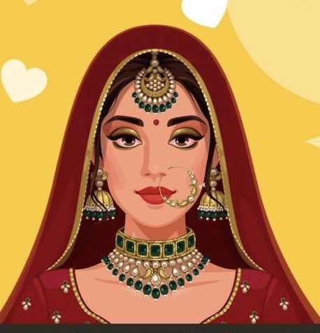 Indian Bride Drawing, Indian Woman Illustration, Art Gallery Illustration, Indian Bride Portrait, Bride Cartoon, Gallery Illustration, Rajasthani Art, Indian Art Gallery, Mehndi Designs Book